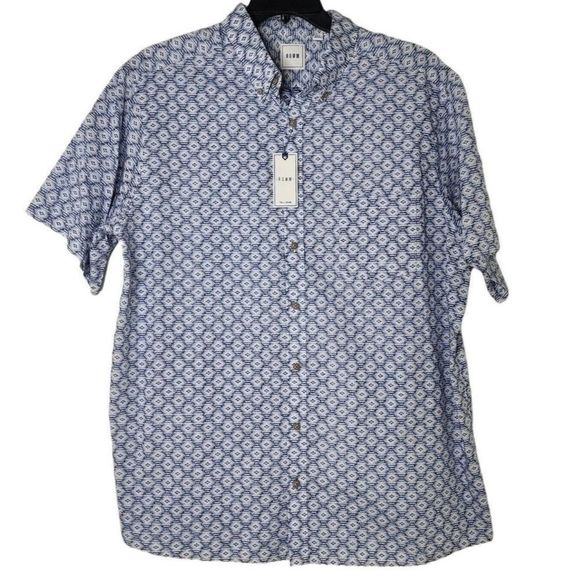 ROWM Big & Tall Mens Short Sleeved Collared Shirt Blue White NWT 2XT Cotton - Picture 1 of 8